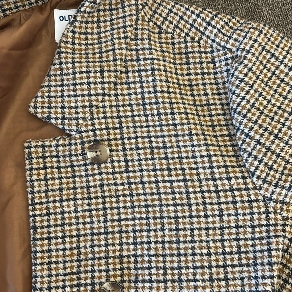 Old Navy Soft-Brushed Houndstooth Plaid Button-Front Wool Blend Overcoat Size 2X